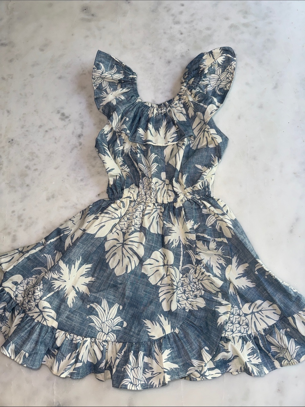 Vintage 80s/90s Hawaii Station Toddler Dress Size 2T Blue Monstera Pineapple